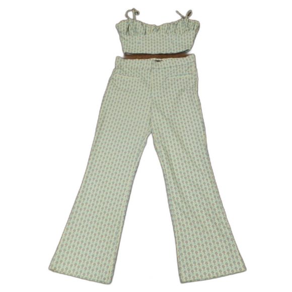 Zara Floral Print Crop Top Halter Pants Green Set Women's Size Small - Picture 1 of 2